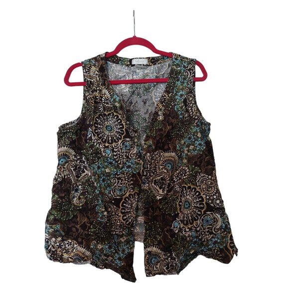 Van Heusen Womens Sleeveless XLG Brown & Blue Floral Sheer Vest - Picture 1 of 3